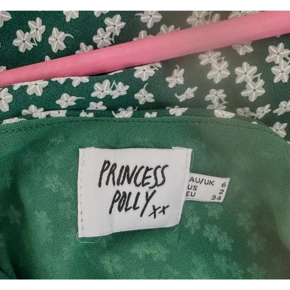 Princess Polly Green White Floral Spaghetti Strap Dress Size 2 - Picture 6 of 7